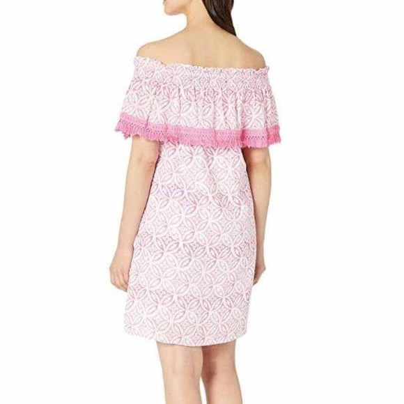 Hatley Olivia Dress Small Pink White Off Shoulder Organic Cotton Tassel‎ Trim - Picture 3 of 15